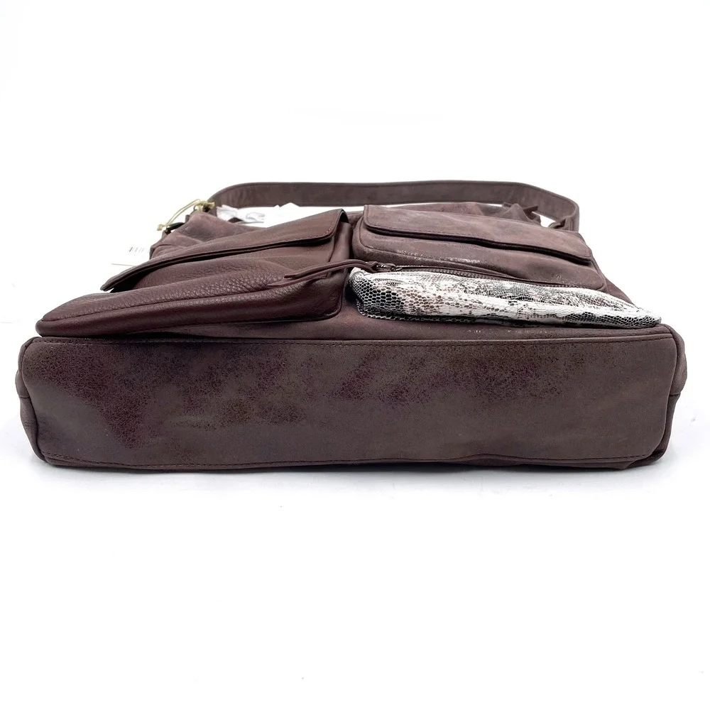 HOBO Explorer‎ Shoulder Bag Leather Crossbody Brown Snake Accents Pockets